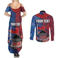 CHOGM FAST Samoa 2024 Couples Matching Summer Maxi Dress and Long Sleeve Button Shirt Samoan Tapa Tribal and Ornament Pattern with Hibiscus LT03 - Polynesian Pride
