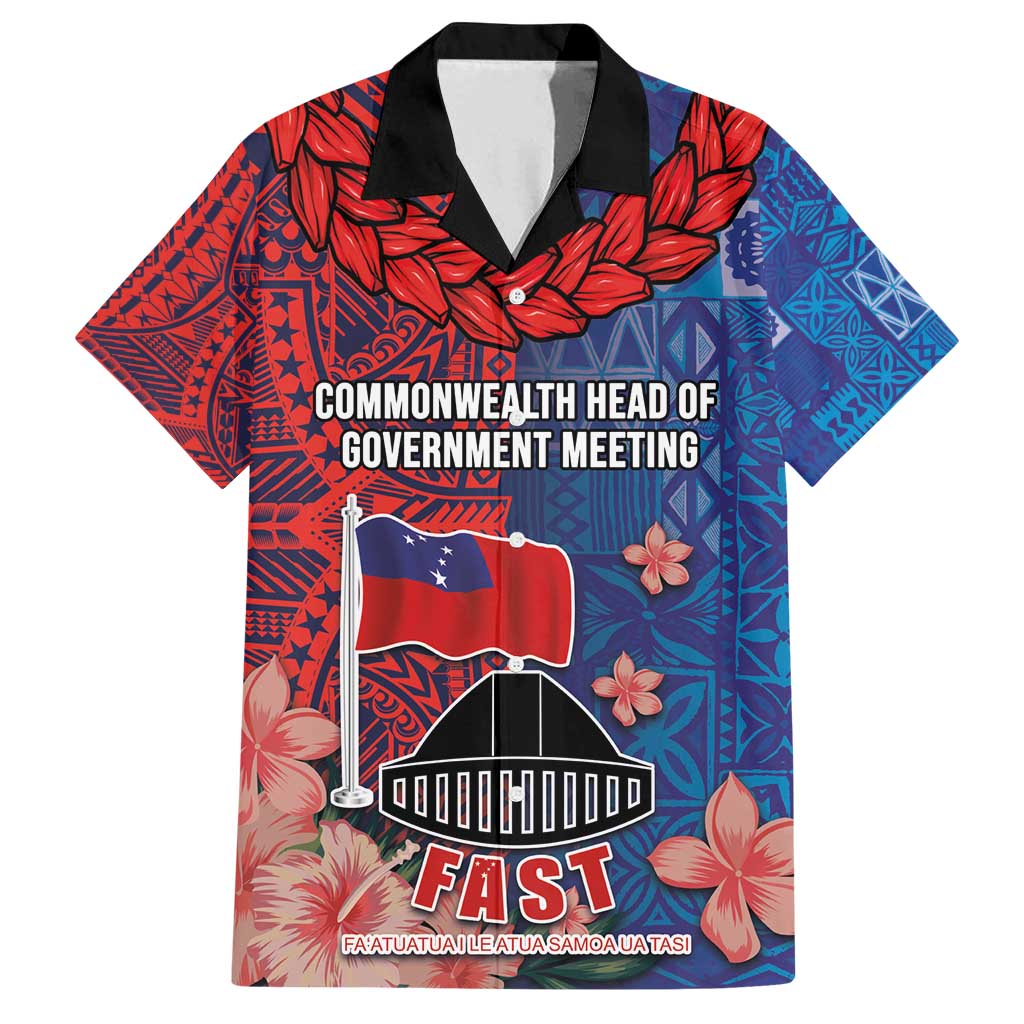 CHOGM FAST Samoa 2024 Family Matching Long Sleeve Bodycon Dress and Hawaiian Shirt Samoan Tapa Tribal and Ornament Pattern with Hibiscus LT03 Dad's Shirt - Short Sleeve Blue - Polynesian Pride