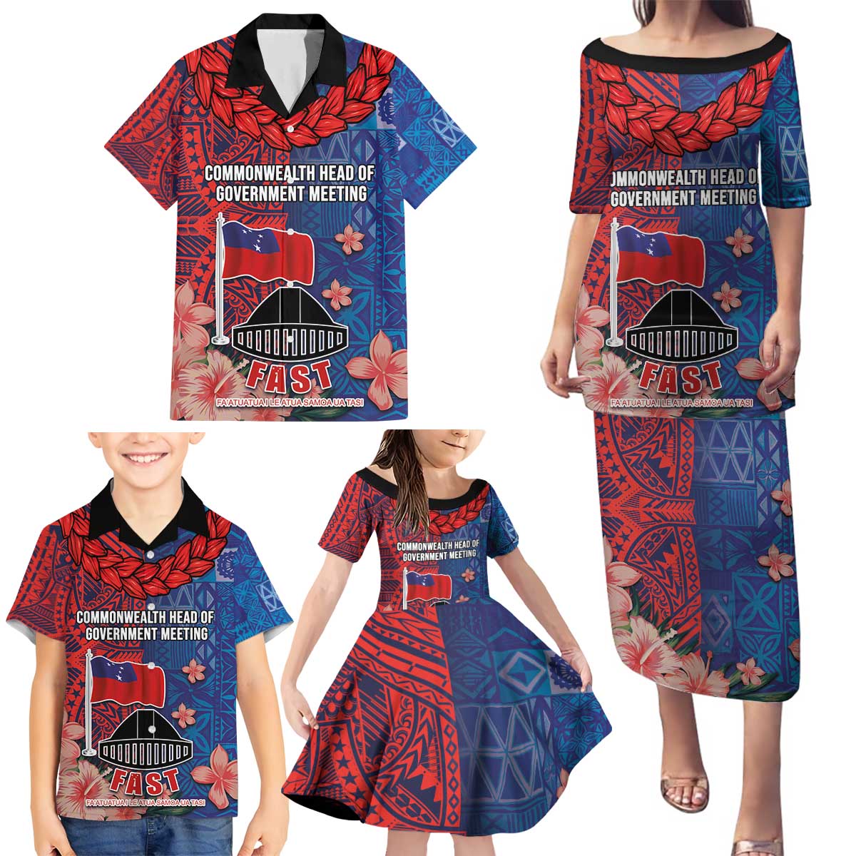 CHOGM FAST Samoa 2024 Family Matching Puletasi and Hawaiian Shirt Samoan Tapa Tribal and Ornament Pattern with Hibiscus LT03 - Polynesian Pride