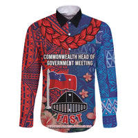 CHOGM FAST Samoa 2024 Family Matching Puletasi and Hawaiian Shirt Samoan Tapa Tribal and Ornament Pattern with Hibiscus LT03 Dad's Shirt - Long Sleeve Blue - Polynesian Pride