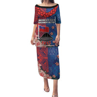 CHOGM FAST Samoa 2024 Family Matching Puletasi and Hawaiian Shirt Samoan Tapa Tribal and Ornament Pattern with Hibiscus LT03 Mom's Dress Blue - Polynesian Pride