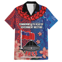 CHOGM FAST Samoa 2024 Family Matching Summer Maxi Dress and Hawaiian Shirt Samoan Tapa Tribal and Ornament Pattern with Hibiscus LT03 Dad's Shirt - Short Sleeve Blue - Polynesian Pride