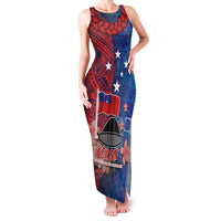 CHOGM FAST Samoa 2024 Family Matching Tank Maxi Dress and Hawaiian Shirt Samoan Tapa Tribal and Ornament Pattern with Hibiscus LT03 Mom's Dress Blue - Polynesian Pride
