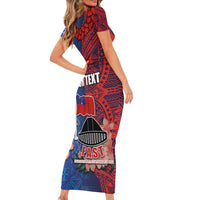 CHOGM FAST Samoa 2024 Short Sleeve Bodycon Dress Samoan Tapa Tribal and Ornament Pattern with Hibiscus