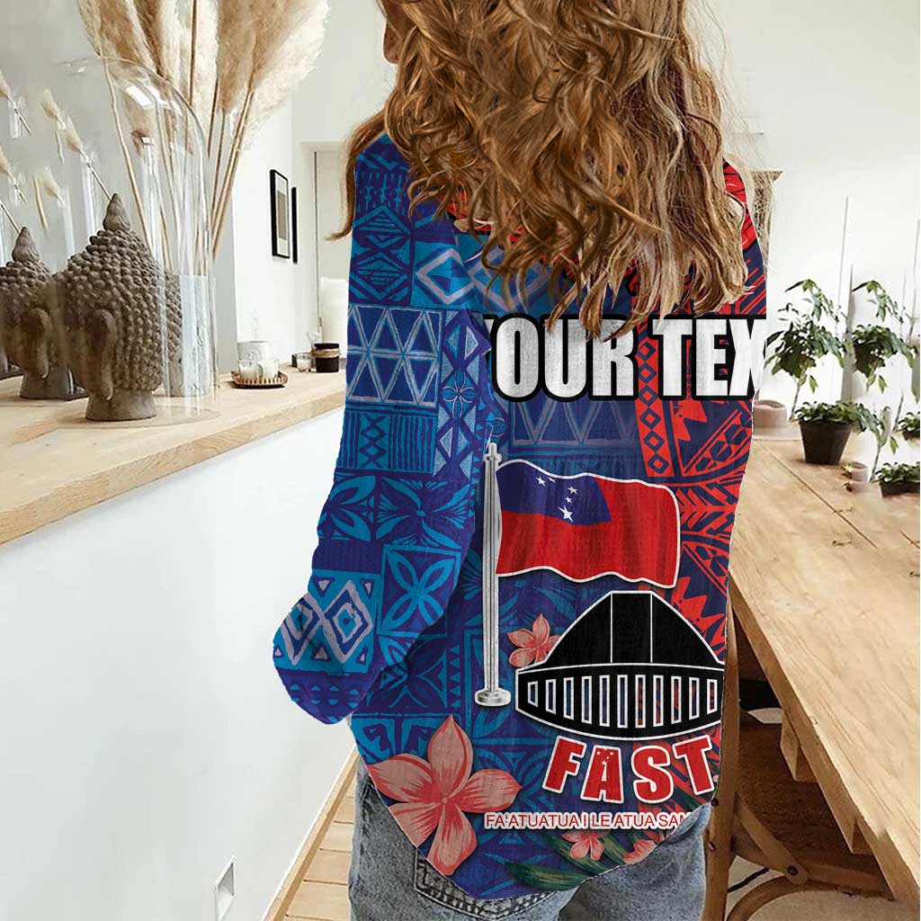 CHOGM FAST Samoa 2024 Women Casual Shirt Samoan Tapa Tribal and Ornament Pattern with Hibiscus