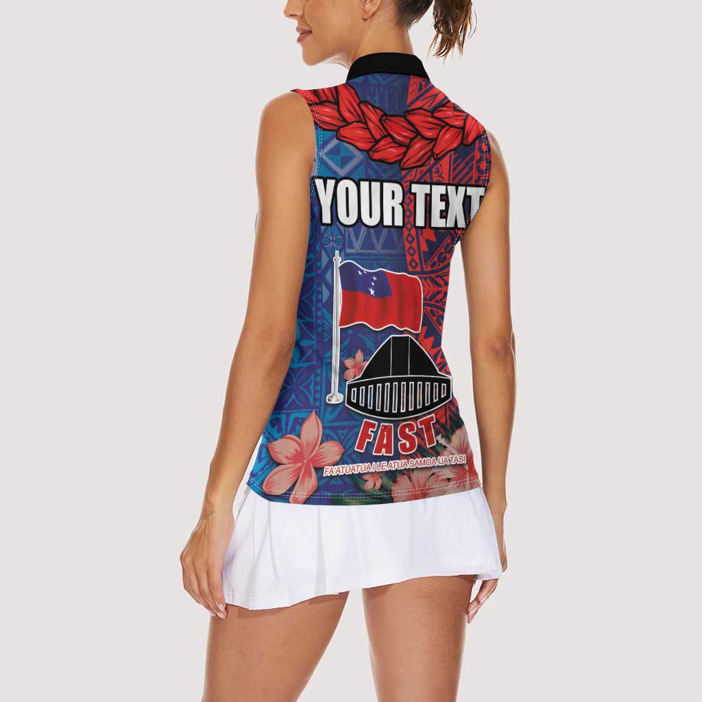 CHOGM FAST Samoa 2024 Women Sleeveless Polo Shirt Samoan Tapa Tribal and Ornament Pattern with Hibiscus LT03 - Polynesian Pride