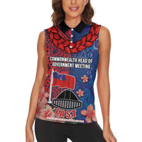 CHOGM FAST Samoa 2024 Women Sleeveless Polo Shirt Samoan Tapa Tribal and Ornament Pattern with Hibiscus LT03 - Polynesian Pride