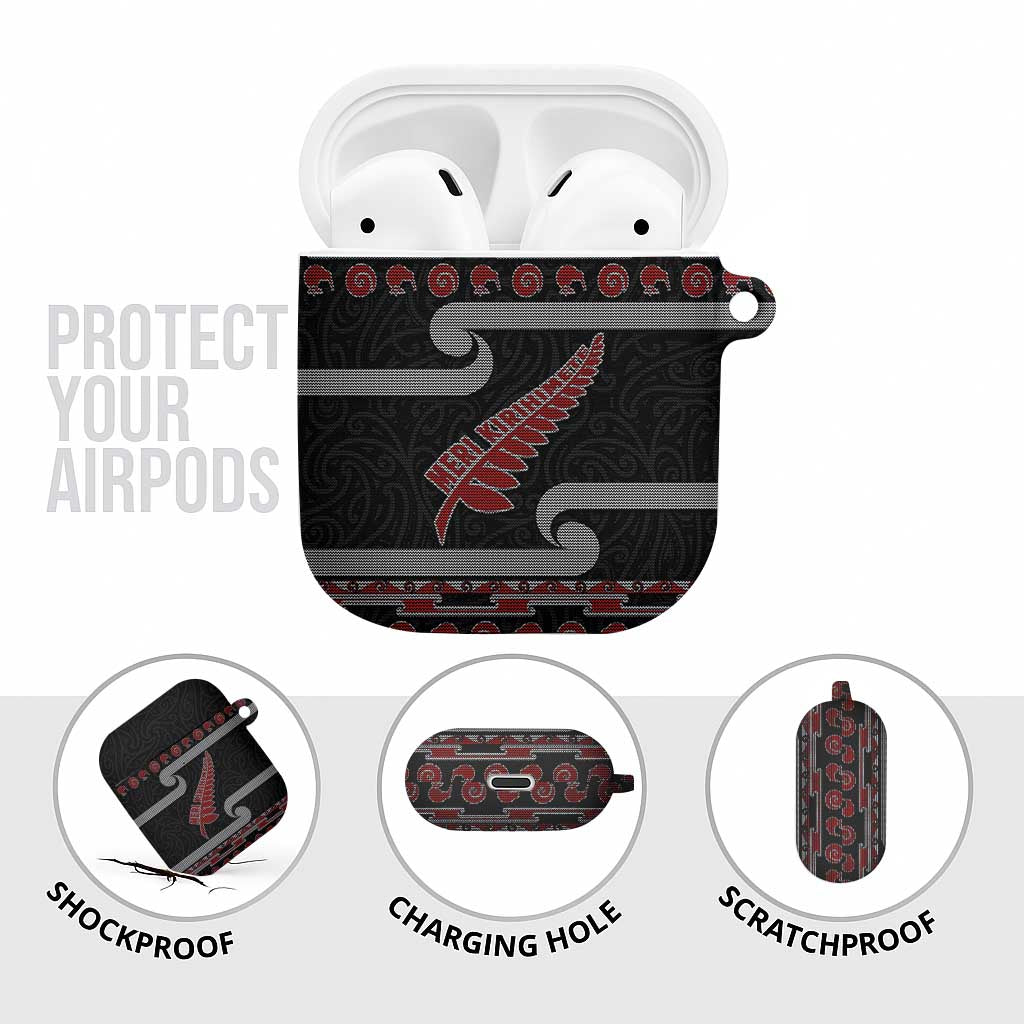 New Zealand Christmas AirPods Case Meri Kirihimete Silver Fern Knit Style Red Color LT03 - Polynesian Pride