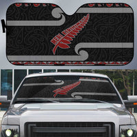 New Zealand Christmas Auto Sun Shade Meri Kirihimete Silver Fern Knit Style Red Color LT03 Red - Polynesian Pride