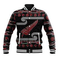 New Zealand Christmas Baseball Jacket Meri Kirihimete Silver Fern Knit Style Red Color LT03 Unisex Red - Polynesian Pride