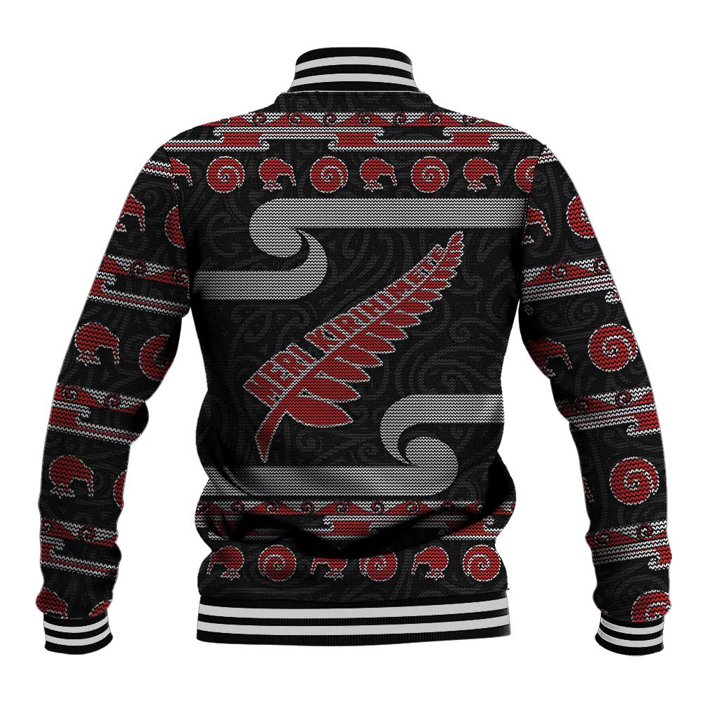 New Zealand Christmas Baseball Jacket Meri Kirihimete Silver Fern Knit Style Red Color LT03 - Polynesian Pride