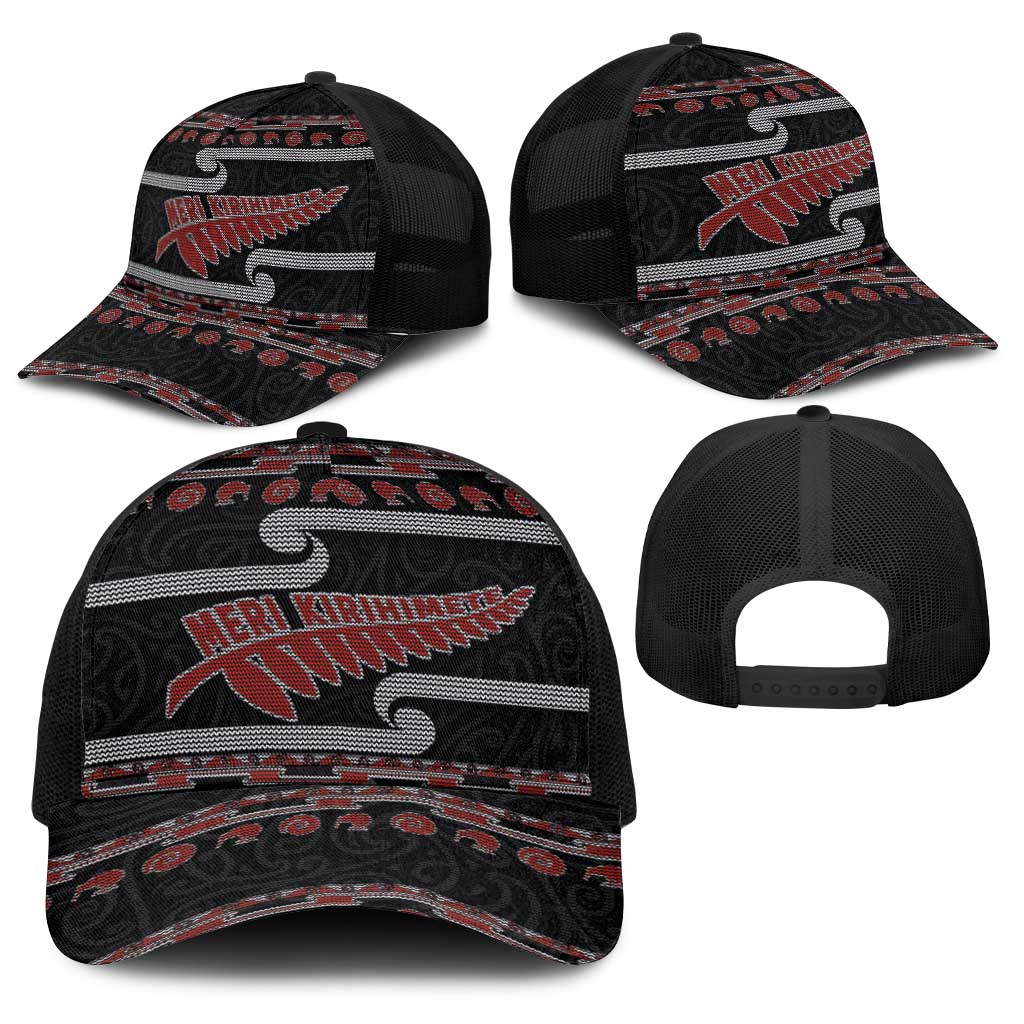 New Zealand Christmas Baseball Net Cap Meri Kirihimete Silver Fern Knit Style Red Color LT03 - Polynesian Pride