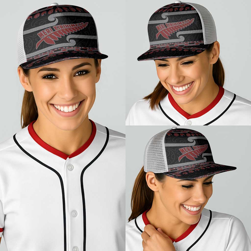 New Zealand Christmas Baseball Net Cap Meri Kirihimete Silver Fern Knit Style Red Color LT03 - Polynesian Pride