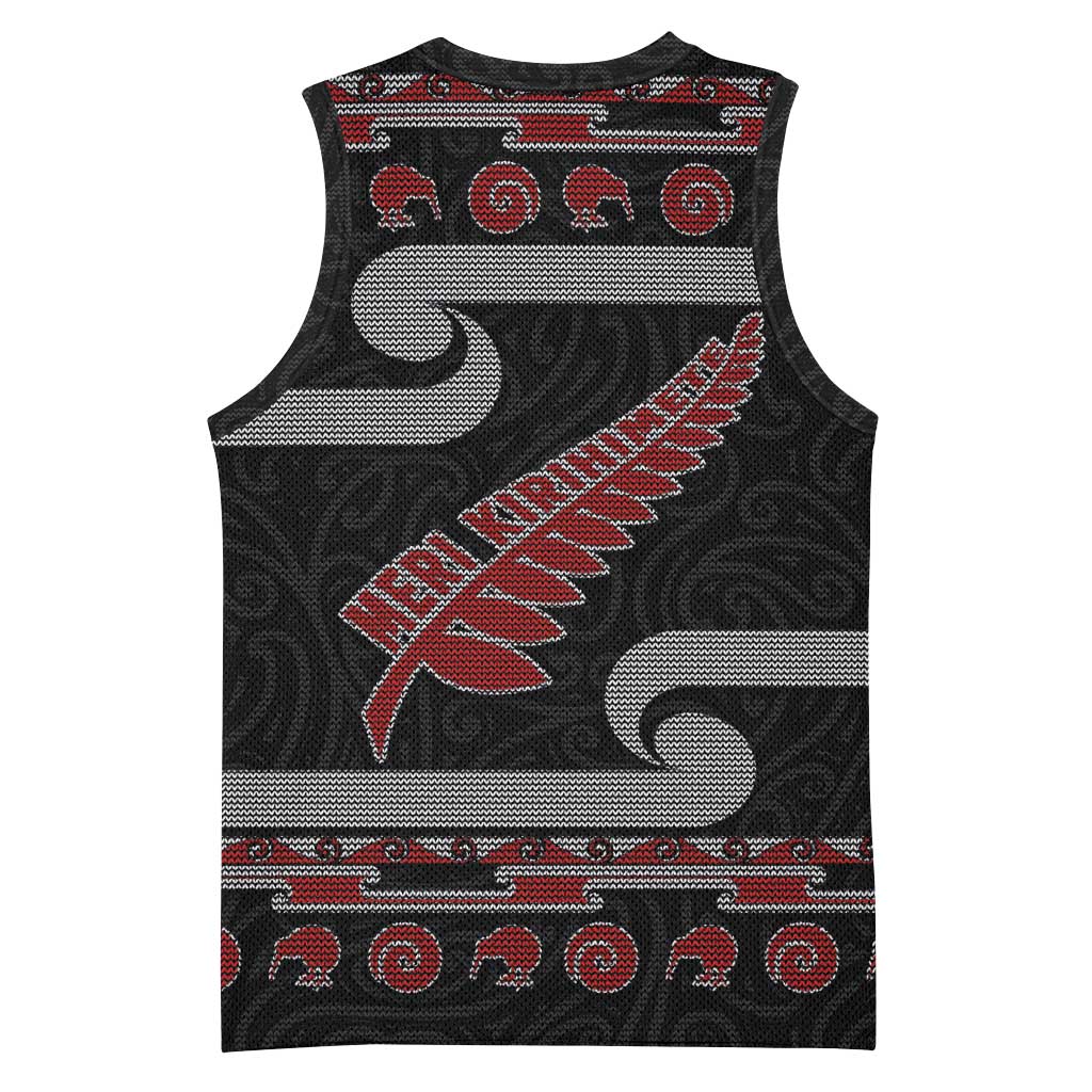 New Zealand Christmas Basketball Jersey Meri Kirihimete Silver Fern Knit Style Red Color LT03 - Polynesian Pride