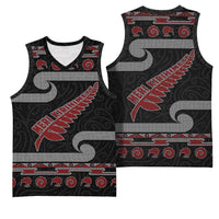 New Zealand Christmas Basketball Jersey Meri Kirihimete Silver Fern Knit Style Red Color LT03 - Polynesian Pride