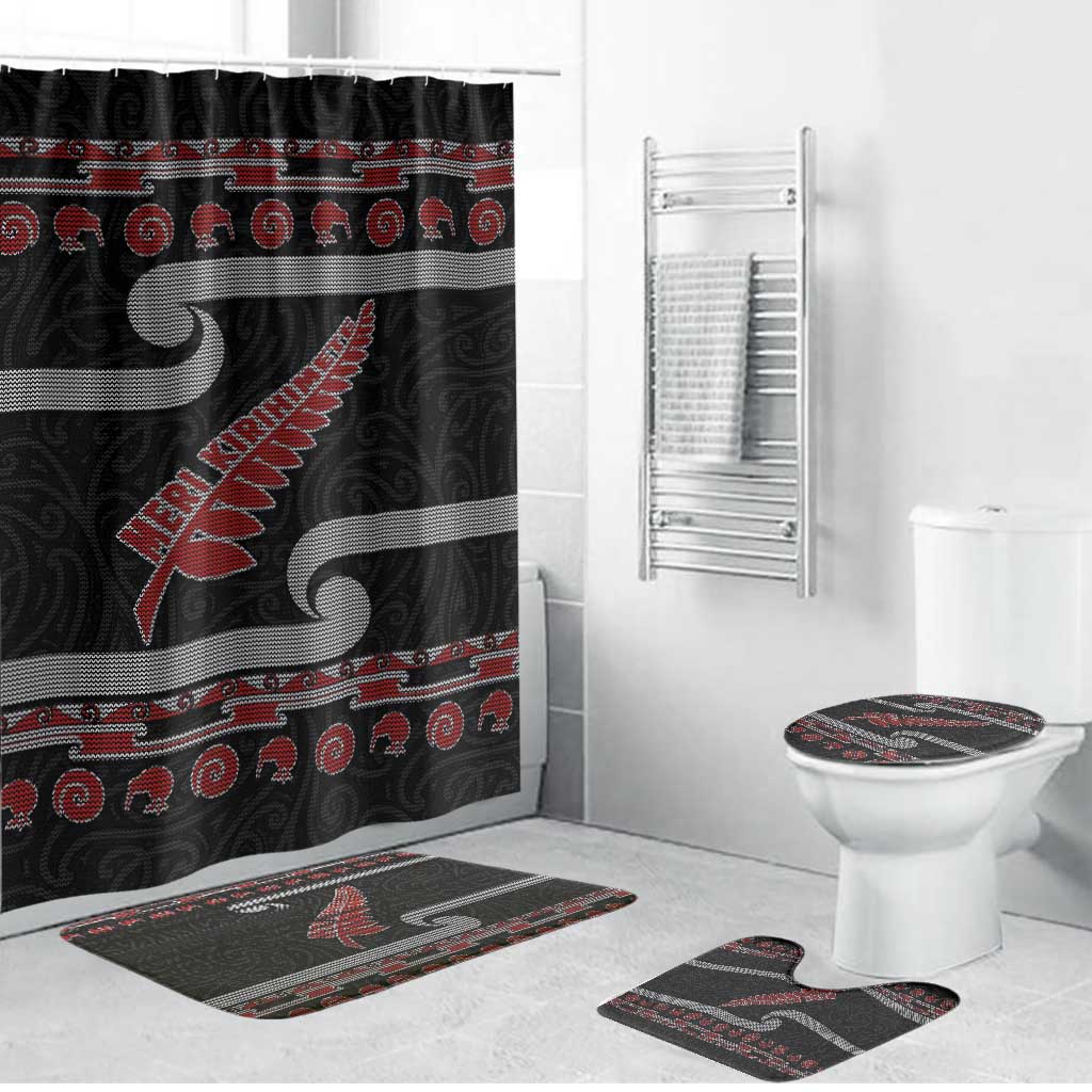 New Zealand Christmas Bathroom Set Meri Kirihimete Silver Fern Knit Style Red Color LT03 Bathroom Set (4 pcs) Red - Polynesian Pride