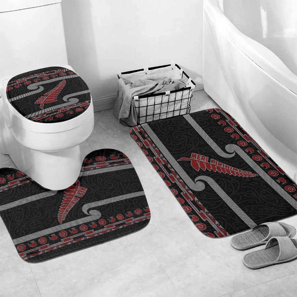 New Zealand Christmas Bathroom Set Meri Kirihimete Silver Fern Knit Style Red Color LT03 Mat Set Only (3 pcs) One Size Red - Polynesian Pride
