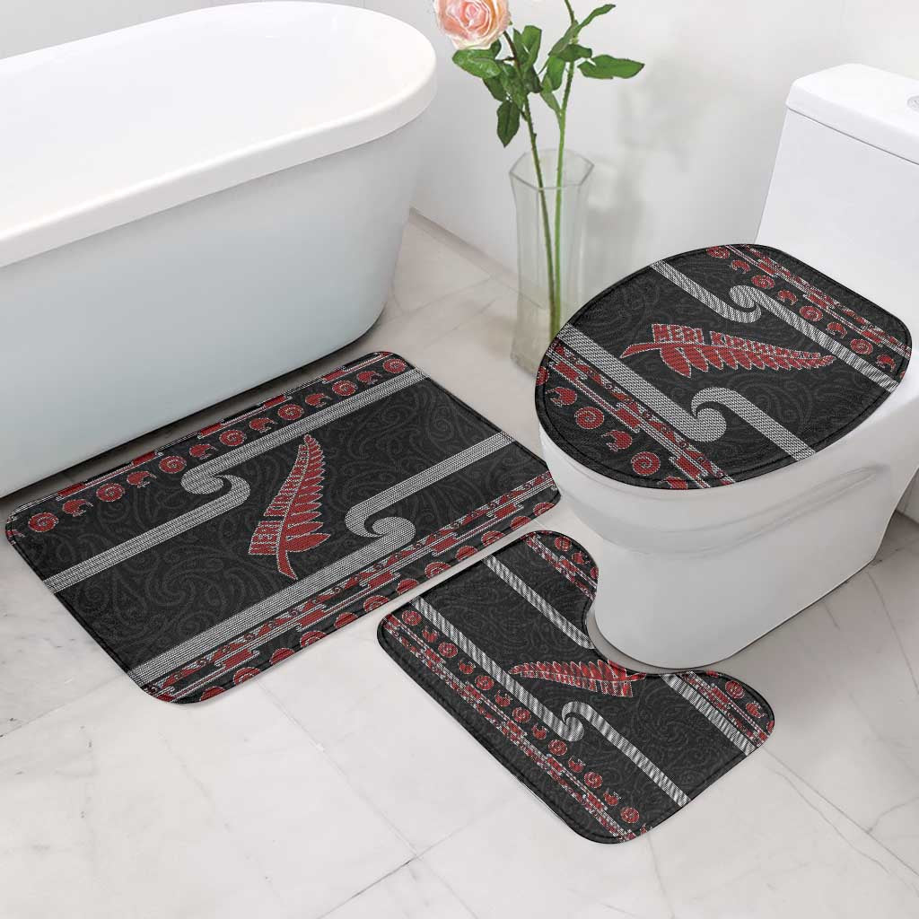 New Zealand Christmas Bathroom Set Meri Kirihimete Silver Fern Knit Style Red Color LT03 - Polynesian Pride