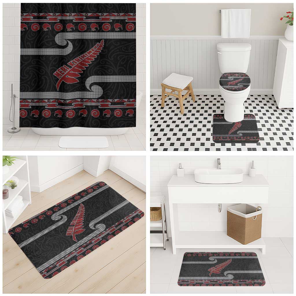 New Zealand Christmas Bathroom Set Meri Kirihimete Silver Fern Knit Style Red Color LT03 - Polynesian Pride