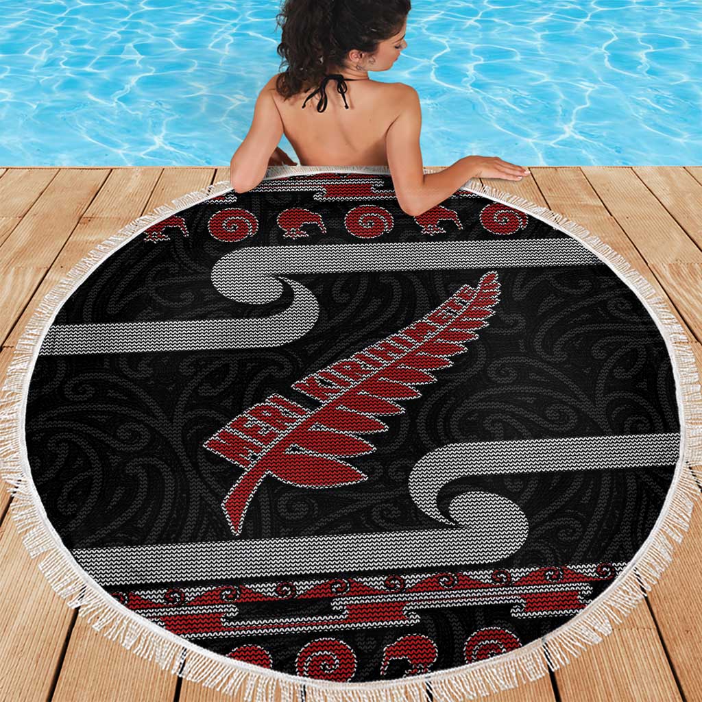 New Zealand Christmas Beach Blanket Meri Kirihimete Silver Fern Knit Style Red Color LT03 - Polynesian Pride