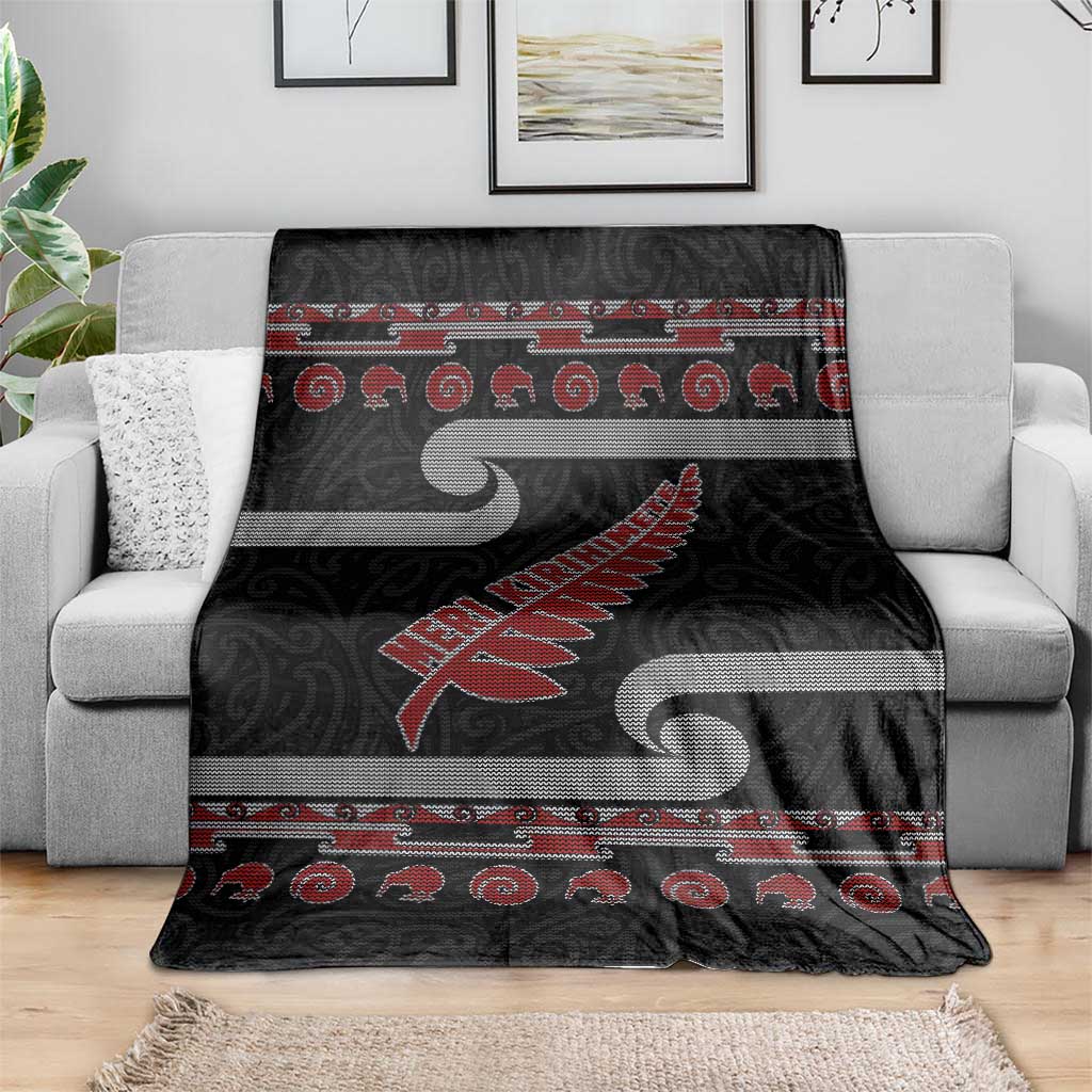 New Zealand Christmas Blanket Meri Kirihimete Silver Fern Knit Style Red Color LT03 - Polynesian Pride