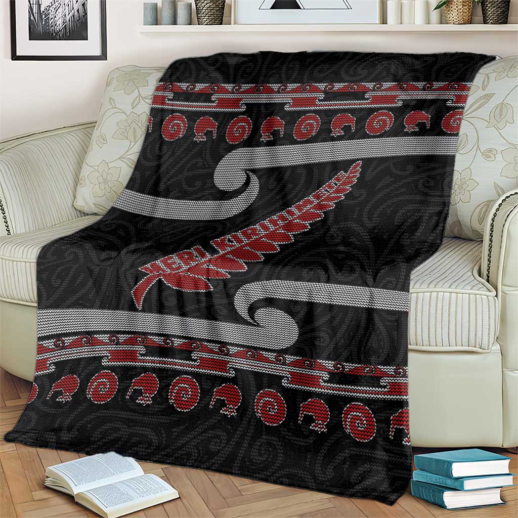 New Zealand Christmas Blanket Meri Kirihimete Silver Fern Knit Style Red Color LT03 - Polynesian Pride