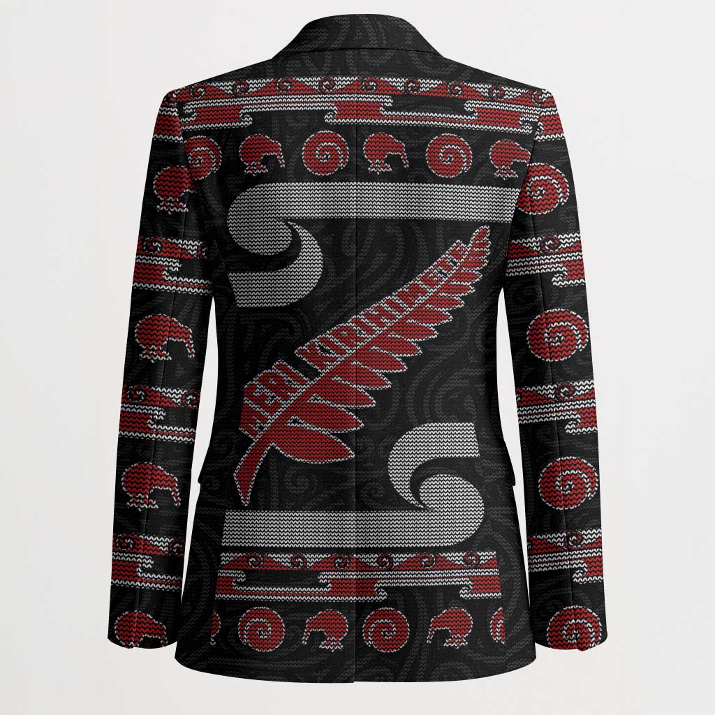 New Zealand Christmas Blazer Meri Kirihimete Silver Fern Knit Style Red Color LT03 - Polynesian Pride