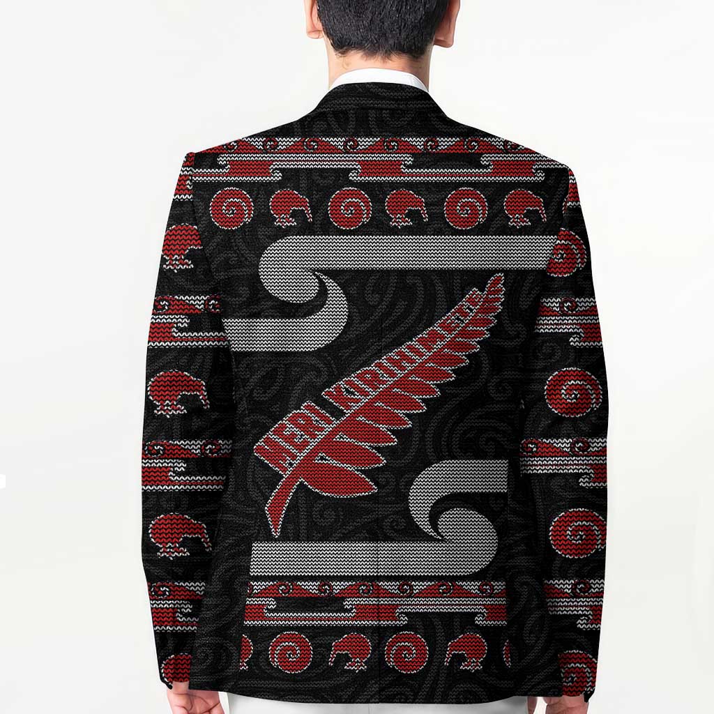 New Zealand Christmas Blazer Meri Kirihimete Silver Fern Knit Style Red Color LT03 - Polynesian Pride
