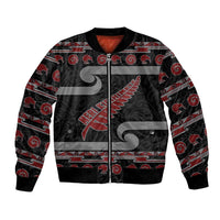 New Zealand Christmas Bomber Jacket Meri Kirihimete Silver Fern Knit Style Red Color LT03 Unisex Red - Polynesian Pride