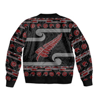 New Zealand Christmas Bomber Jacket Meri Kirihimete Silver Fern Knit Style Red Color LT03 - Polynesian Pride