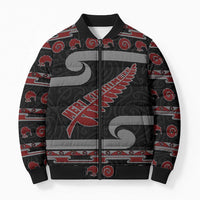 New Zealand Christmas Bomber Puffer Jacket Meri Kirihimete Silver Fern Knit Style Red Color LT03 Unisex Red - Polynesian Pride