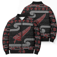 New Zealand Christmas Bomber Puffer Jacket Meri Kirihimete Silver Fern Knit Style Red Color LT03 - Polynesian Pride