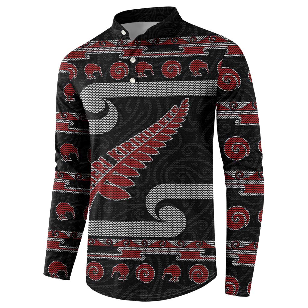 New Zealand Christmas Button Sweatshirt Meri Kirihimete Silver Fern Knit Style Red Color LT03 - Polynesian Pride