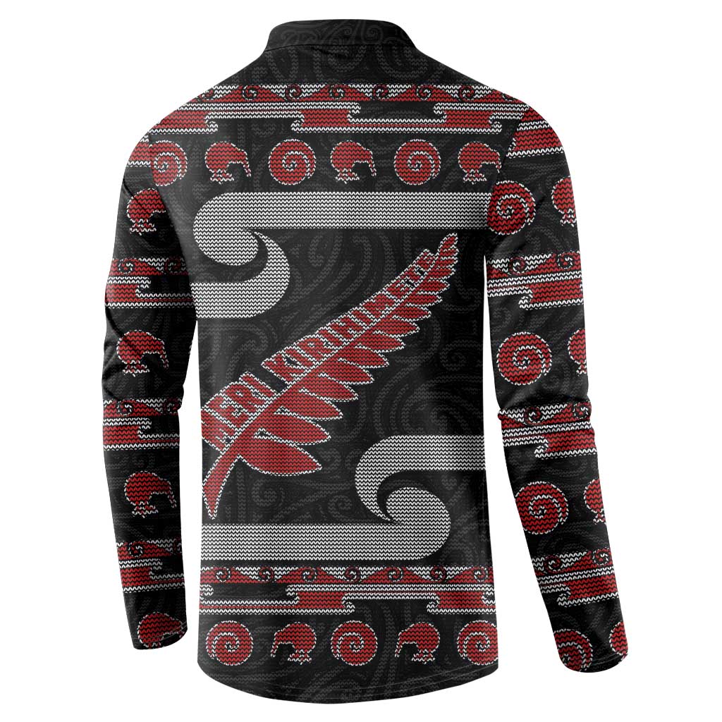 New Zealand Christmas Button Sweatshirt Meri Kirihimete Silver Fern Knit Style Red Color LT03 - Polynesian Pride