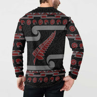 New Zealand Christmas Button Sweatshirt Meri Kirihimete Silver Fern Knit Style Red Color LT03 - Polynesian Pride