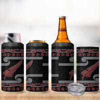 New Zealand Christmas 4 in 1 Can Cooler Tumbler Meri Kirihimete Silver Fern Knit Style Red Color LT03 - Polynesian Pride