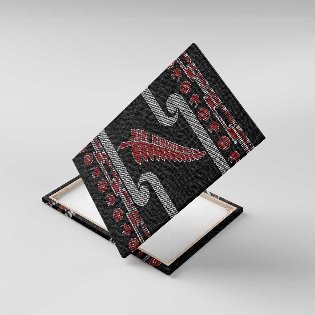 New Zealand Christmas Canvas Wall Art Meri Kirihimete Silver Fern Knit Style Red Color LT03 With Frame Red - Polynesian Pride