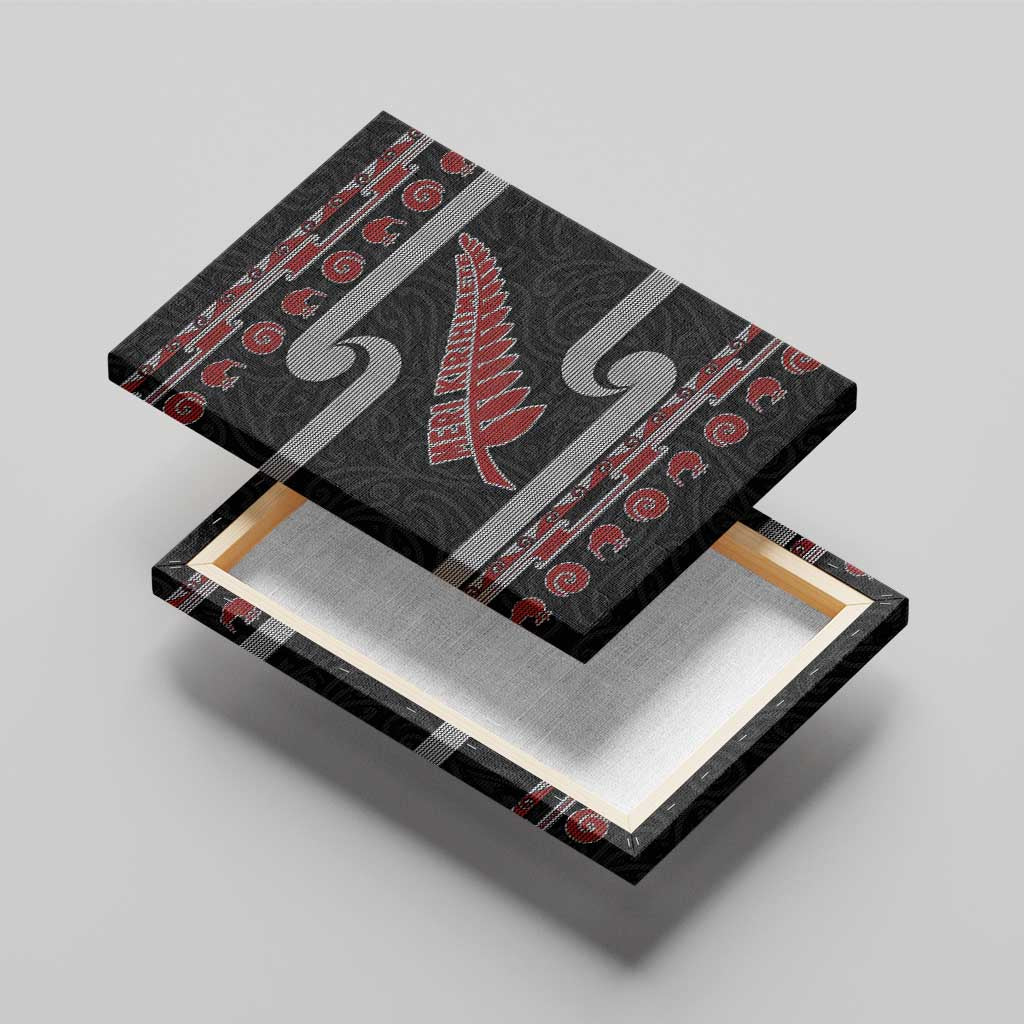 New Zealand Christmas Canvas Wall Art Meri Kirihimete Silver Fern Knit Style Red Color LT03 - Polynesian Pride
