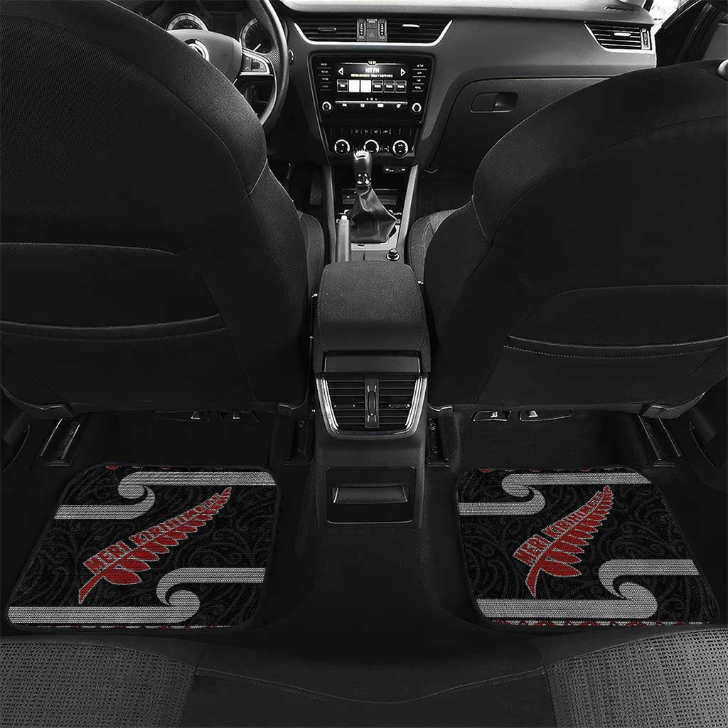New Zealand Christmas Car Mats Meri Kirihimete Silver Fern Knit Style Red Color LT03 Set 2pcs - Back Red - Polynesian Pride