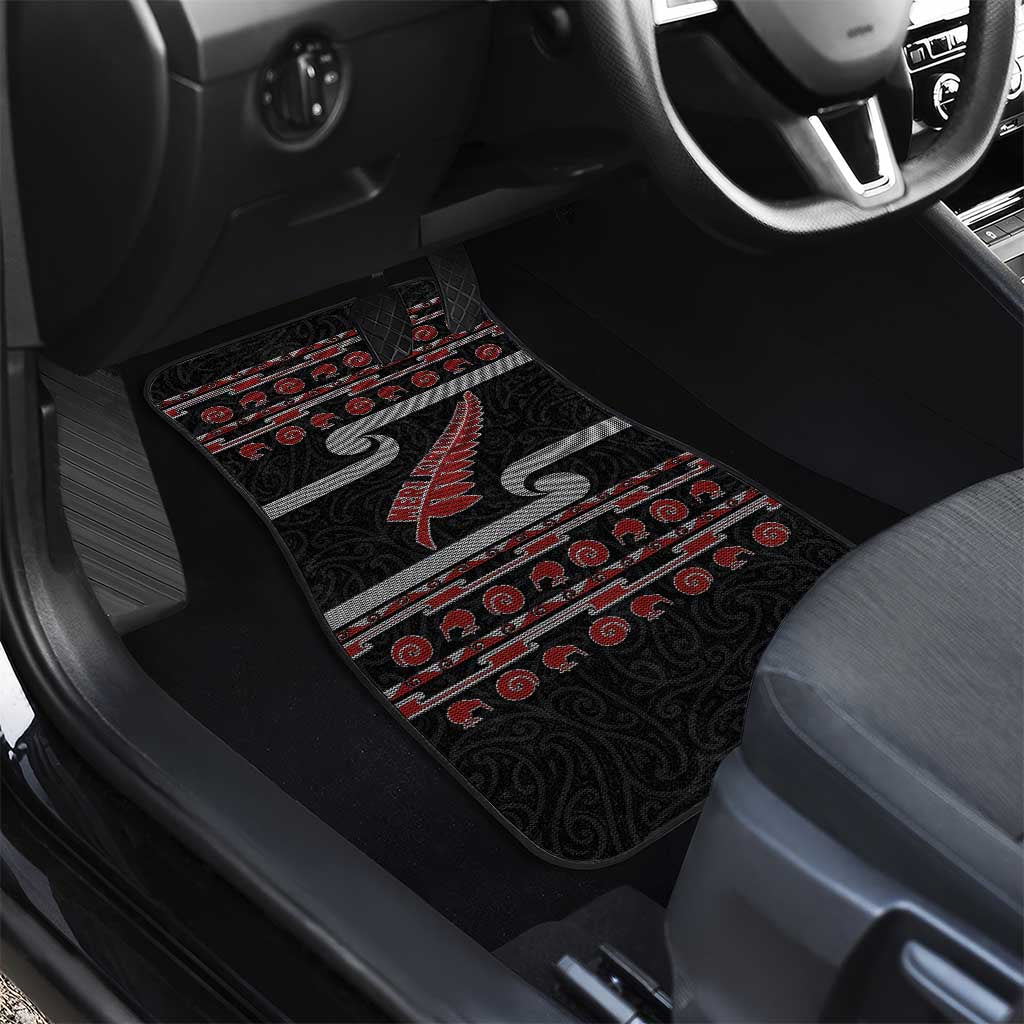 New Zealand Christmas Car Mats Meri Kirihimete Silver Fern Knit Style Red Color LT03 - Polynesian Pride