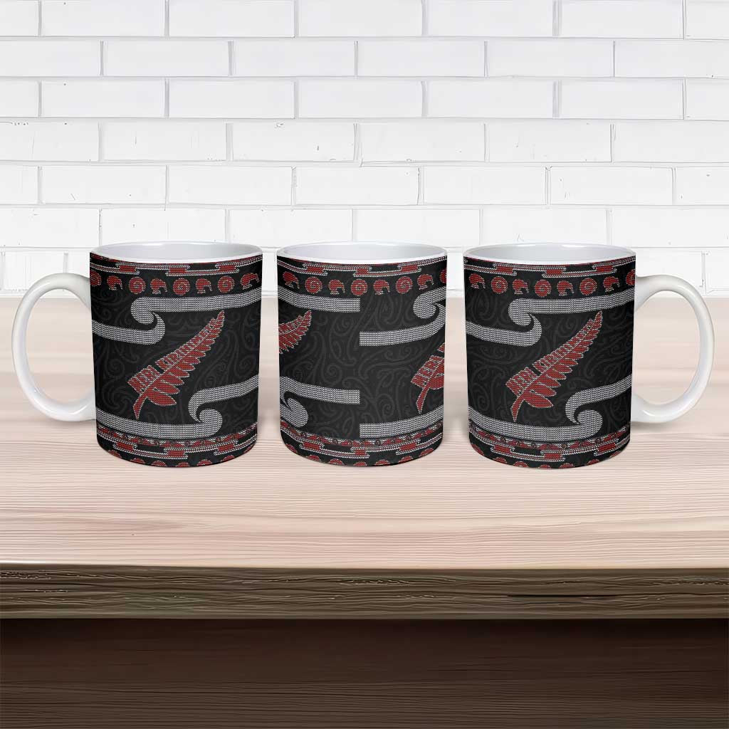 New Zealand Christmas Ceramic Mug Meri Kirihimete Silver Fern Knit Style Red Color LT03 - Polynesian Pride