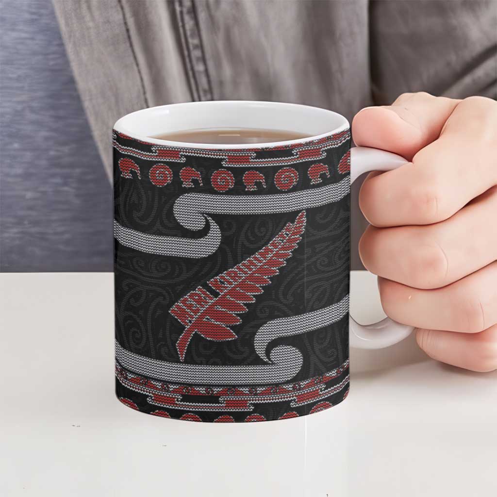 New Zealand Christmas Ceramic Mug Meri Kirihimete Silver Fern Knit Style Red Color LT03 - Polynesian Pride