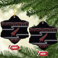 New Zealand Christmas Ceramic Ornament Meri Kirihimete Silver Fern Knit Style Red Color LT03 Snow Flake Red - Polynesian Pride