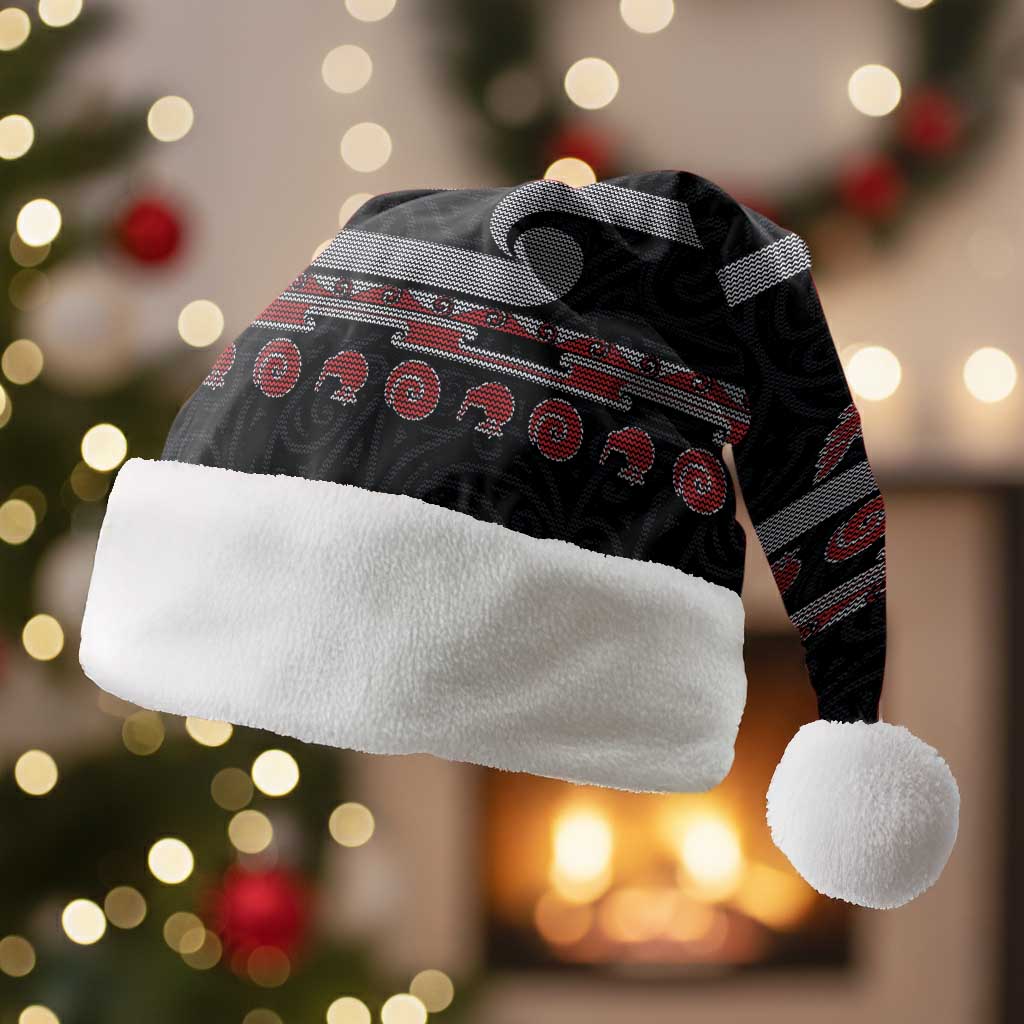 New Zealand Christmas Santa Hat Meri Kirihimete Silver Fern Knit Style Red Color LT03 Without Fur Red - Polynesian Pride