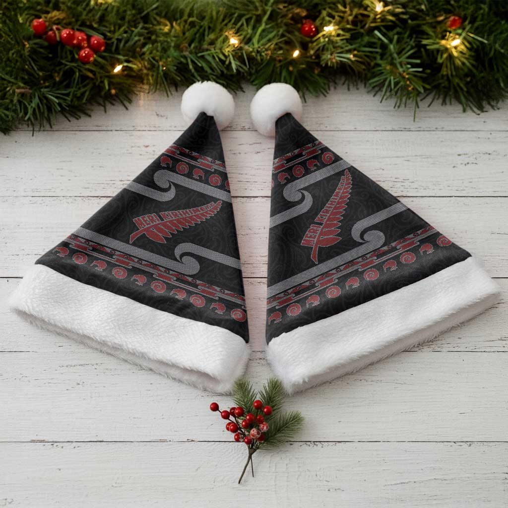 New Zealand Christmas Santa Hat Meri Kirihimete Silver Fern Knit Style Red Color LT03 - Polynesian Pride