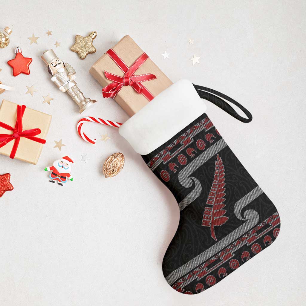 New Zealand Christmas Stocking Meri Kirihimete Silver Fern Knit Style Red Color LT03 - Polynesian Pride