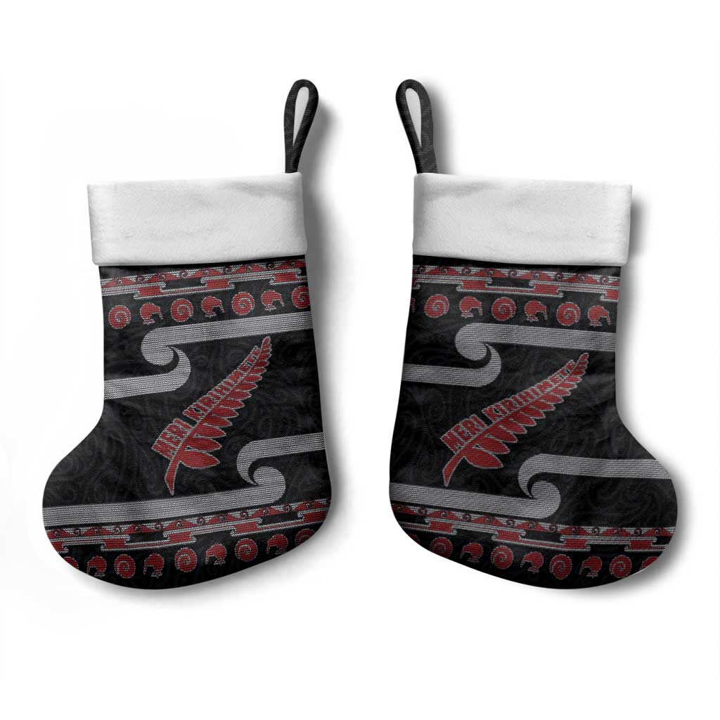 New Zealand Christmas Stocking Meri Kirihimete Silver Fern Knit Style Red Color LT03 - Polynesian Pride