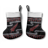 New Zealand Christmas Stocking Meri Kirihimete Silver Fern Knit Style Red Color LT03 - Polynesian Pride