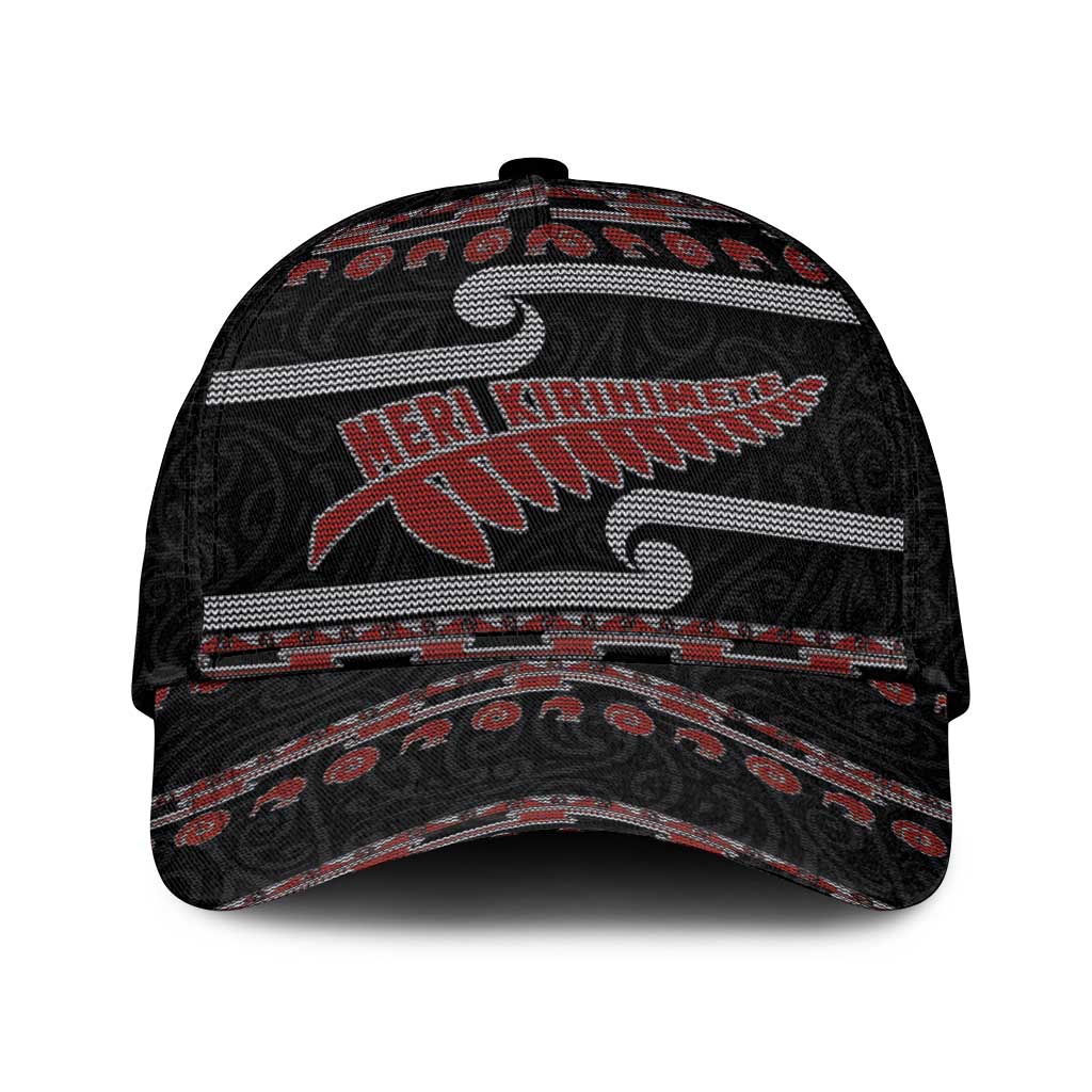 New Zealand Christmas Classic Cap Meri Kirihimete Silver Fern Knit Style Red Color LT03 Universal Fit Red - Polynesian Pride
