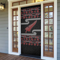 New Zealand Christmas Door Cover Meri Kirihimete Silver Fern Knit Style Red Color LT03 - Polynesian Pride